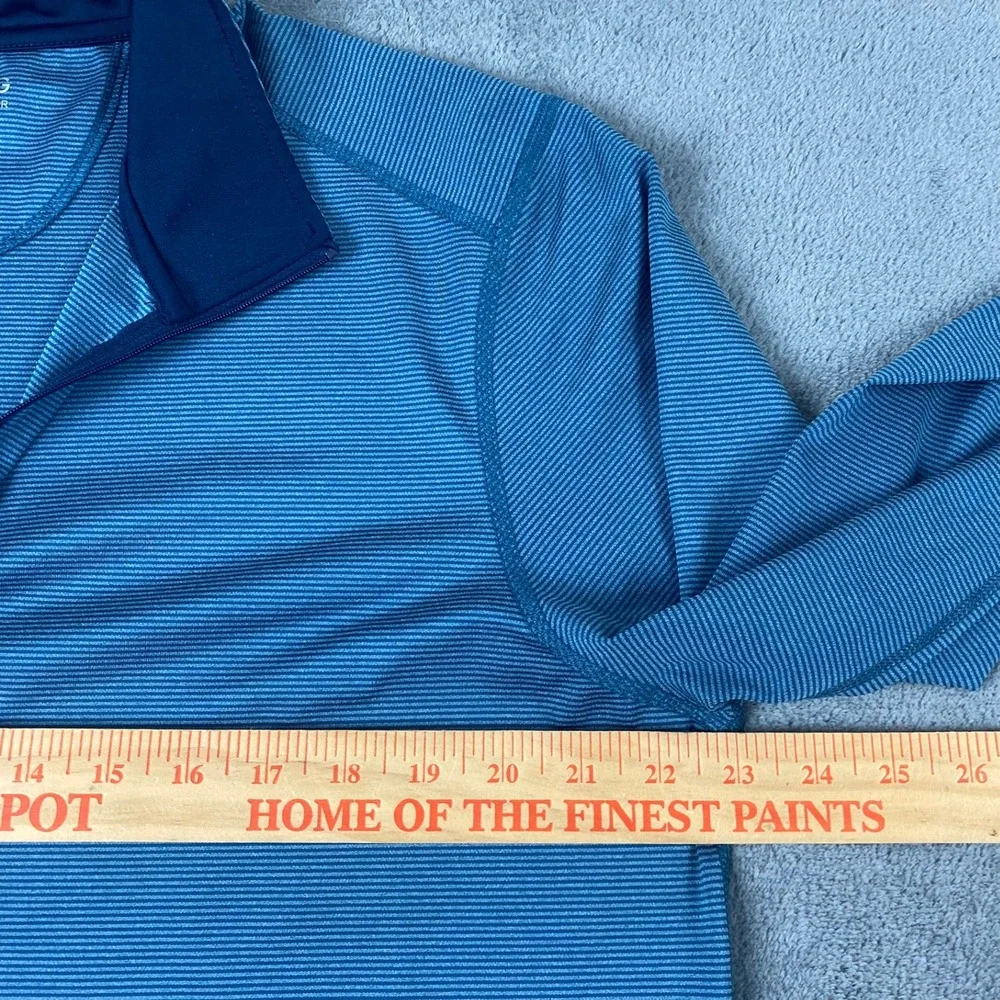 Maelreg Mens Large Performance Pullover Blue Striped Quarter Zip Long Sleeve